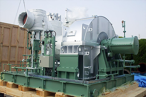 Condensing multi-stage steam turbine (downward-oriented Exhaust)